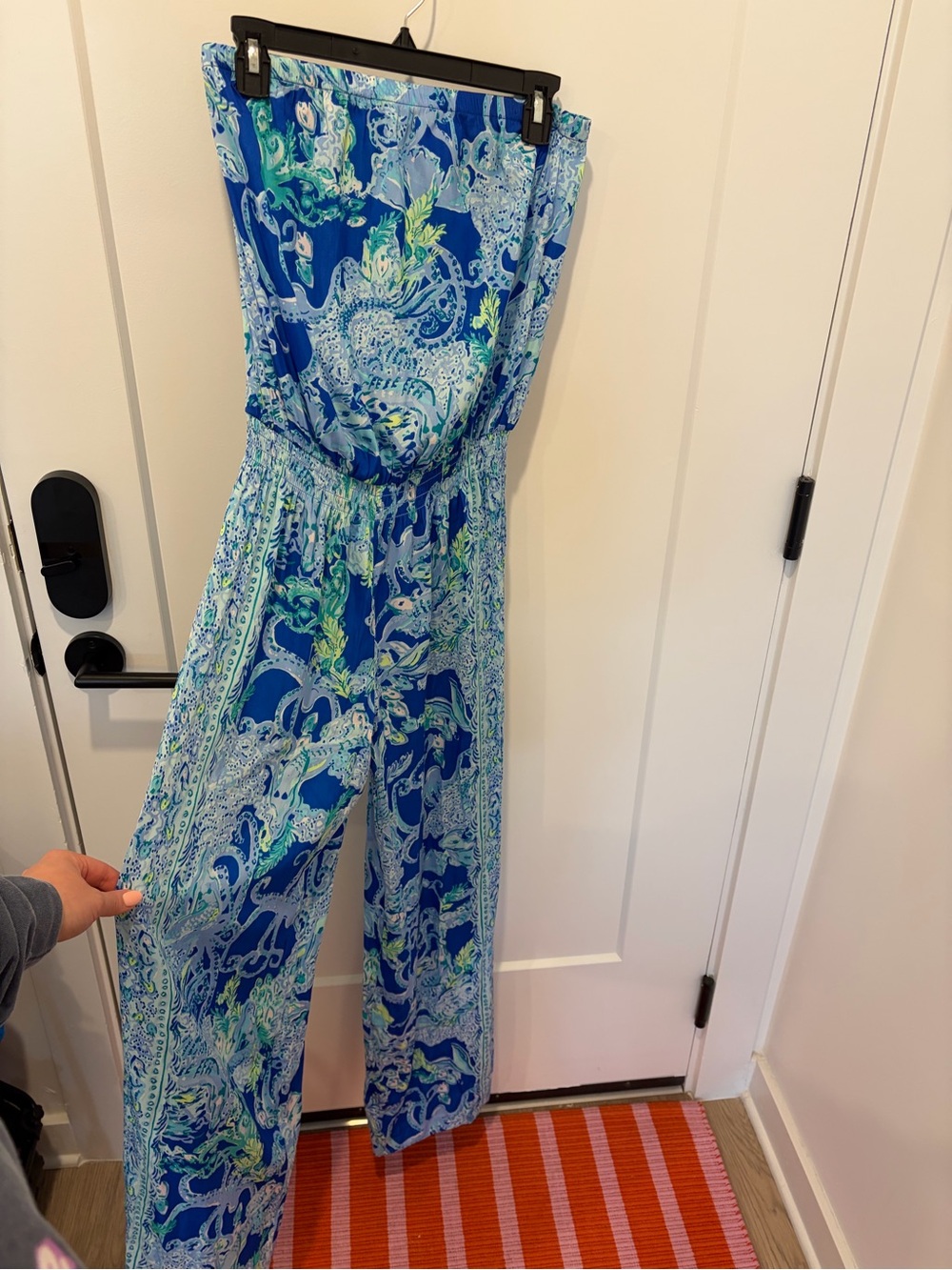 Lilly Pulitzer Blue & Green Paisley Strapless Jumpsuit